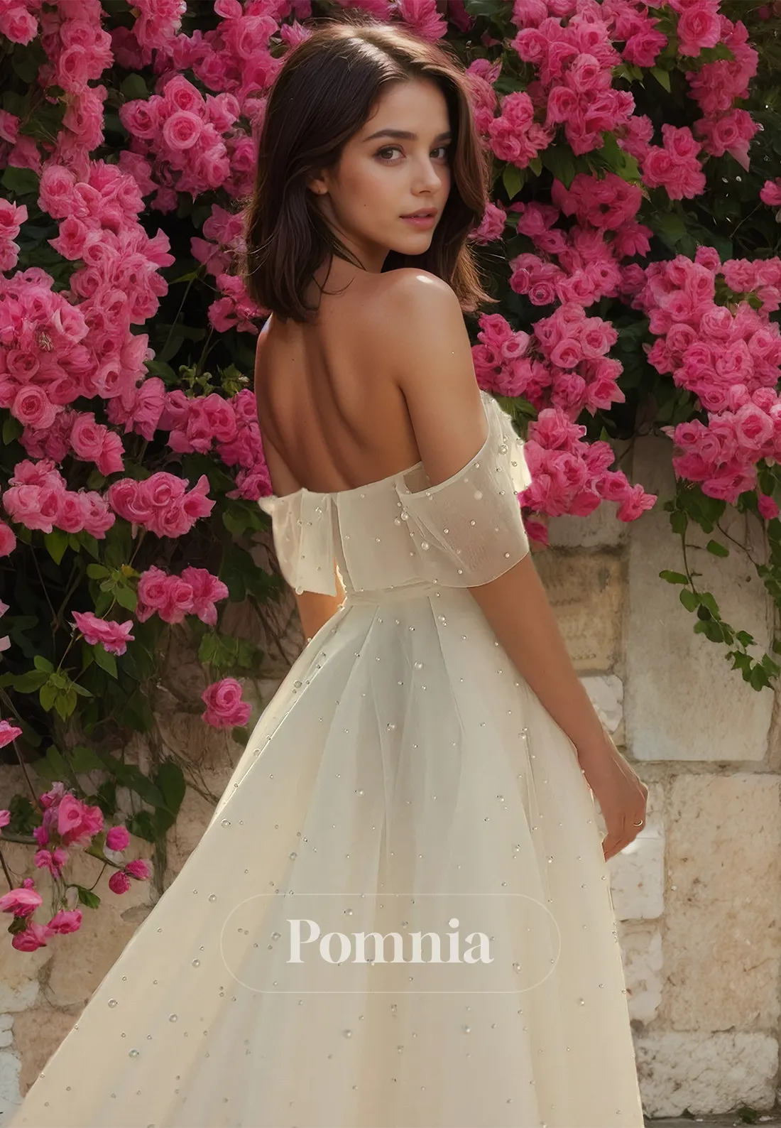 A-Line Off-Shoulder Corset Tulle Sequins Backless Romantic Wedding Dress