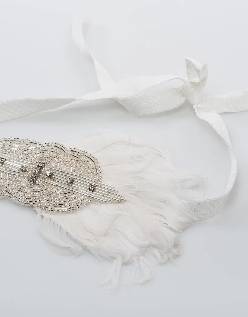 Art Deco 1920's wedding headband with feathers