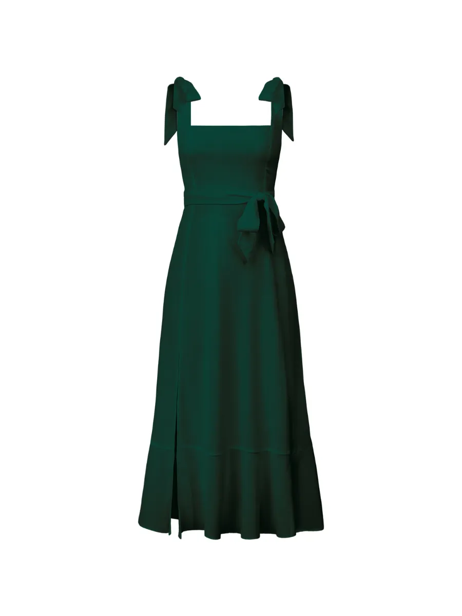 AVIANCA SHOULDER TIE BRIDAL MIDI DRESS - EMERALD