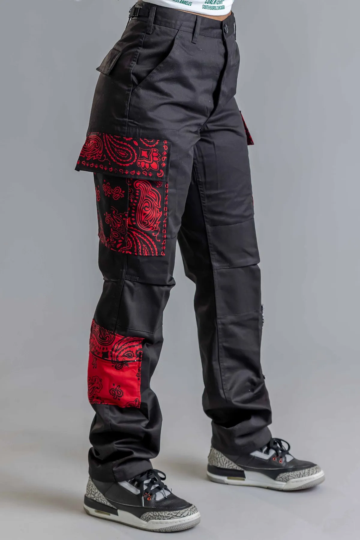 BLACK BANDANA PATCHWORK COMBAT PANT