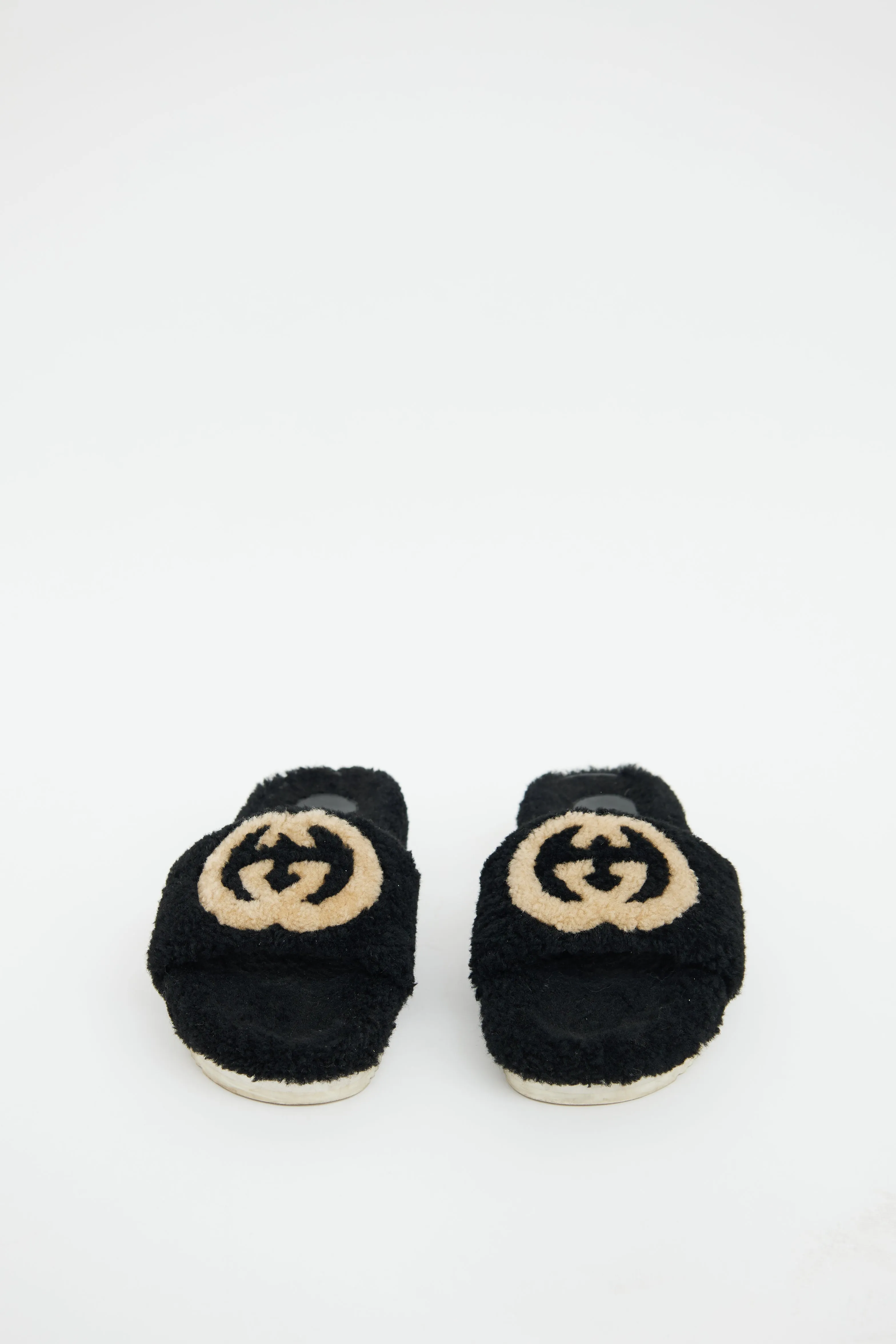 Black Shearling GG Slide
