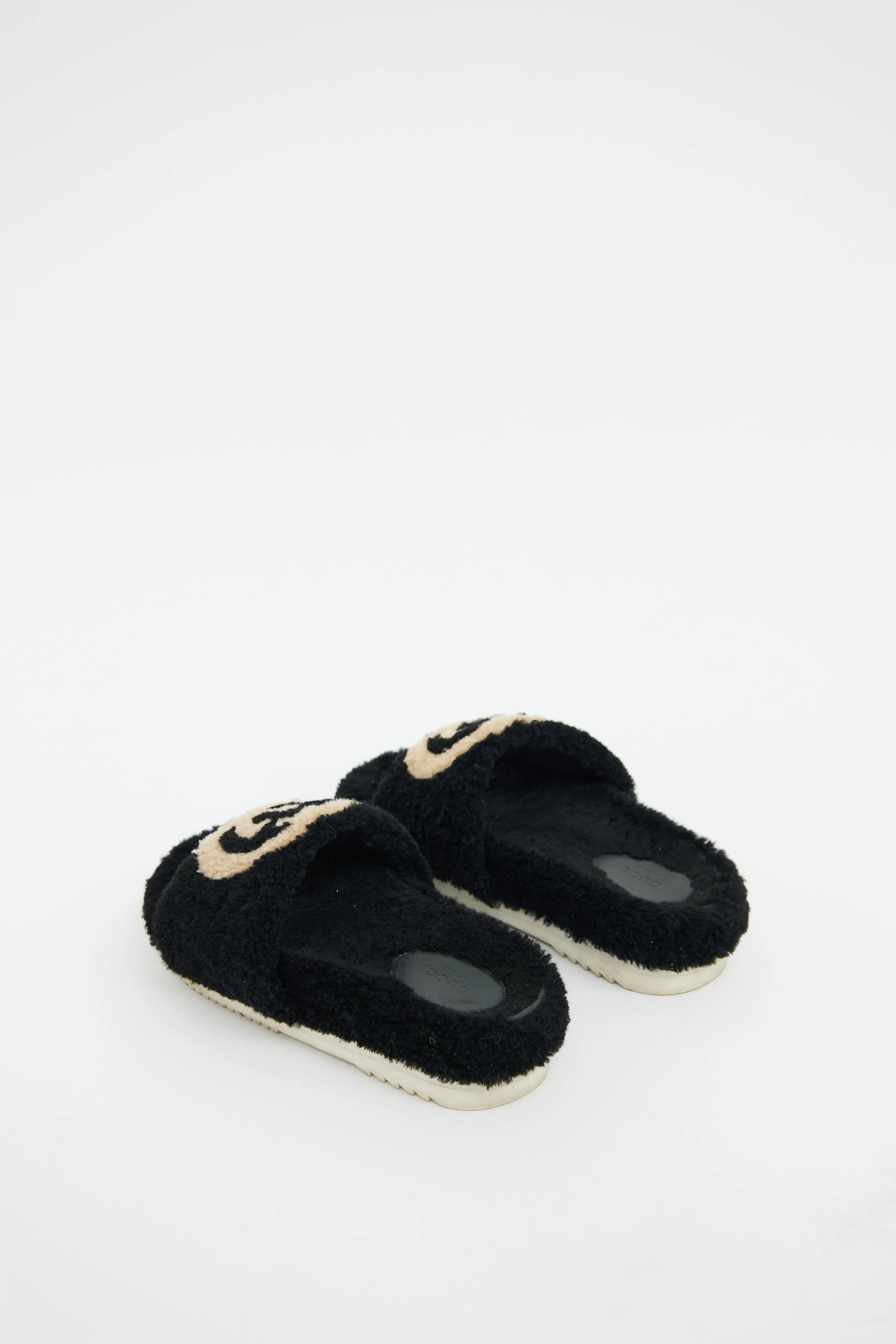 Black Shearling GG Slide