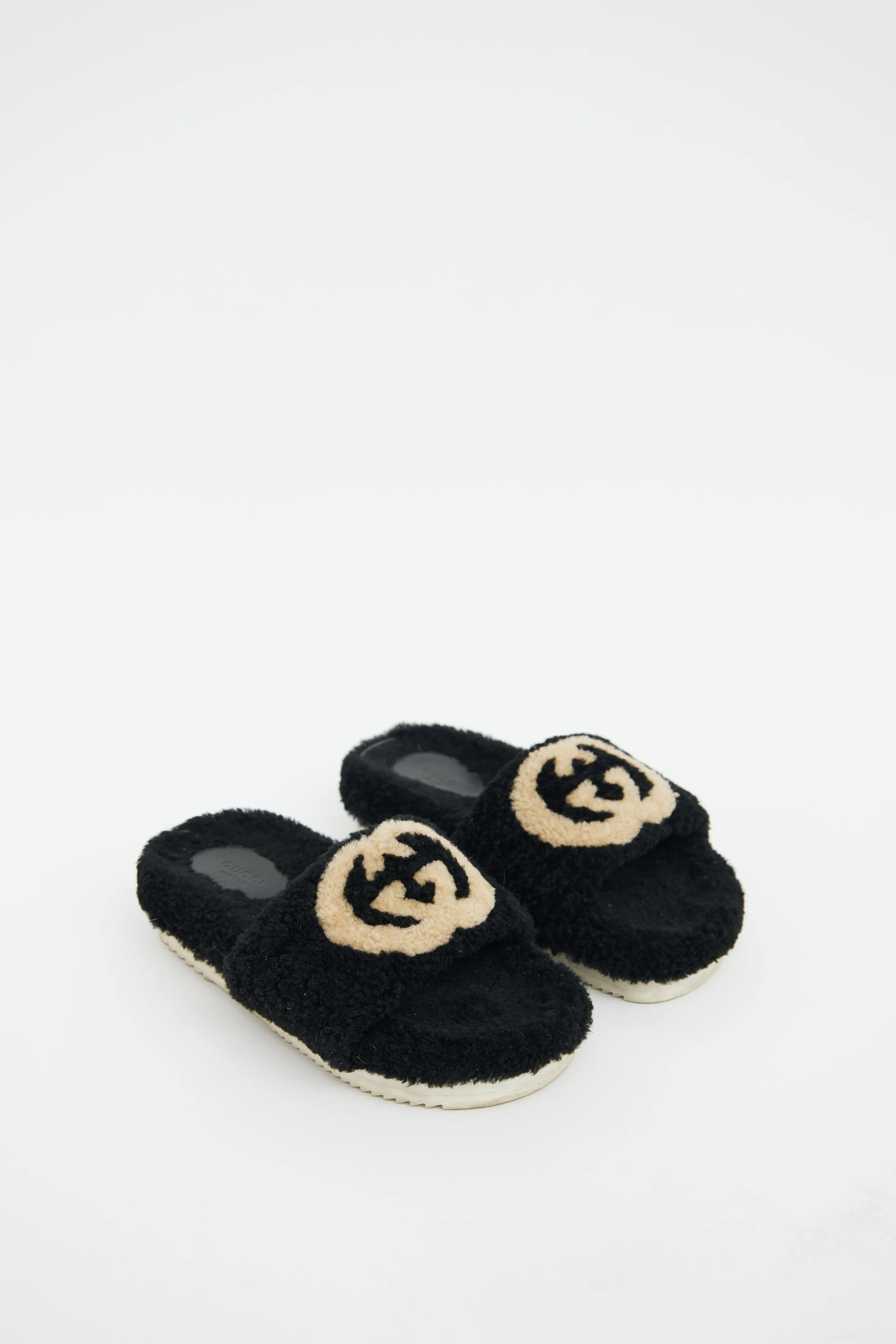Black Shearling GG Slide