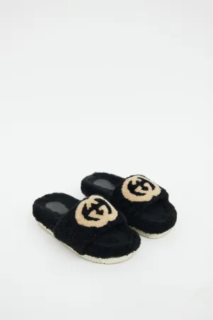 Black Shearling GG Slide