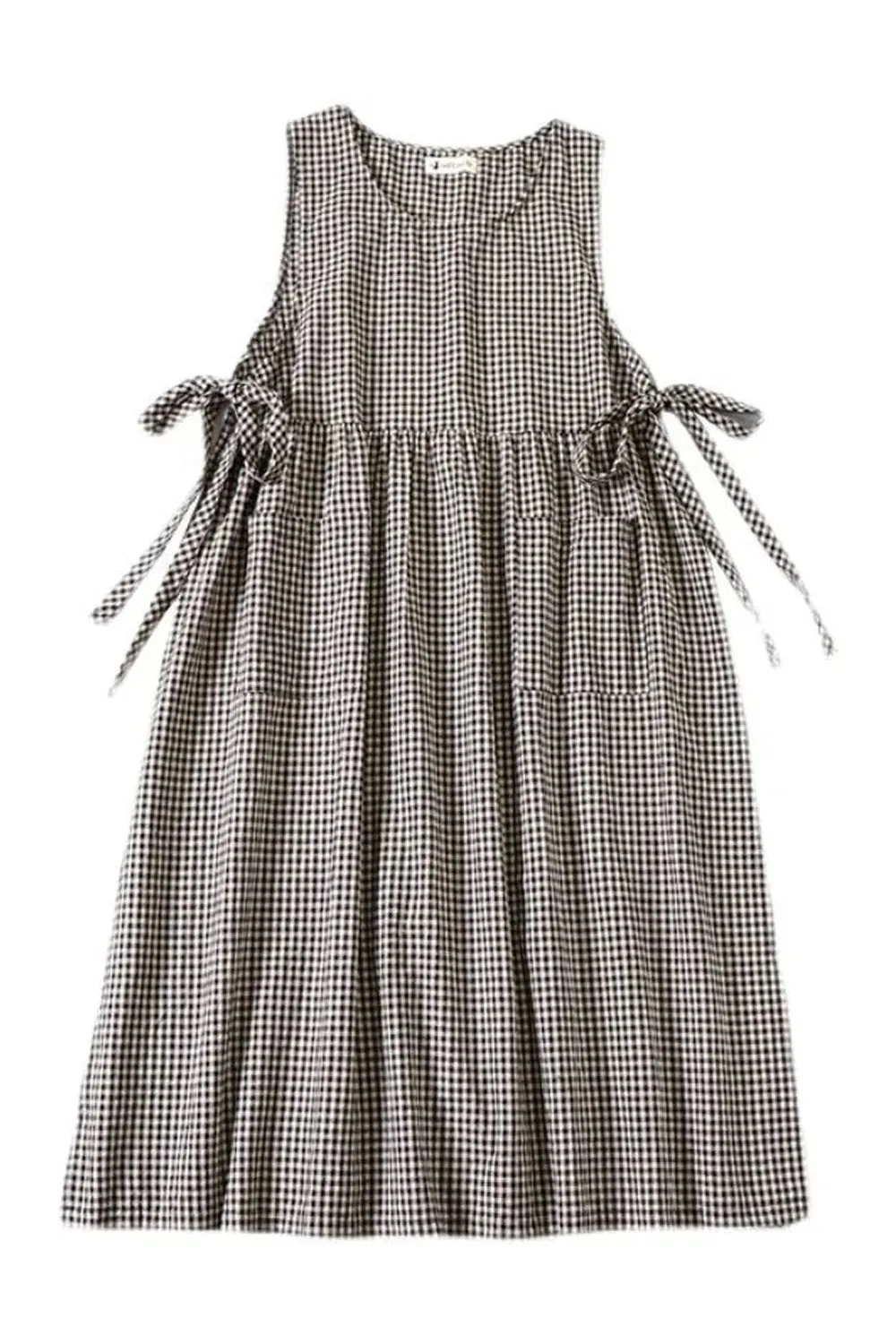 Checkered Charm Tie-Sleeve Dress