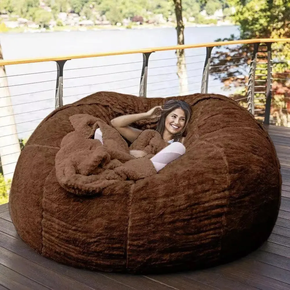 extra large puff removable 7ftawith washable faux fur cover.