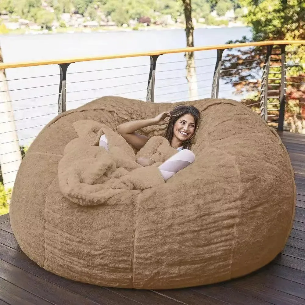 extra large puff removable 7ftawith washable faux fur cover.