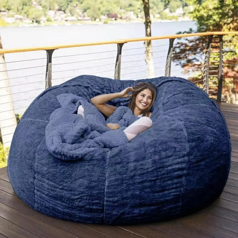 extra large puff removable 7ftawith washable faux fur cover.
