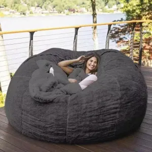 extra large puff removable 7ftawith washable faux fur cover.