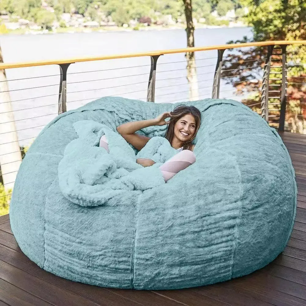 extra large puff removable 7ftawith washable faux fur cover.