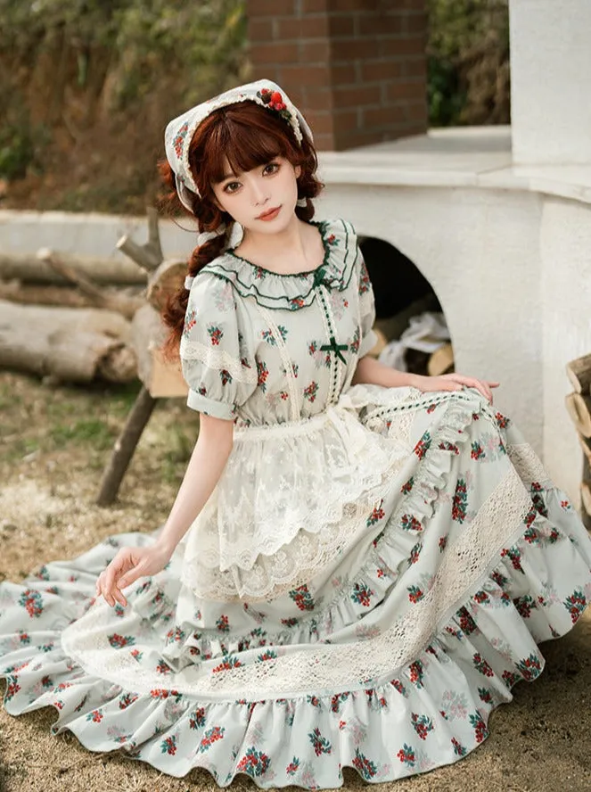 Flower Little Flower Retro Dress   Green Bandana Lolita