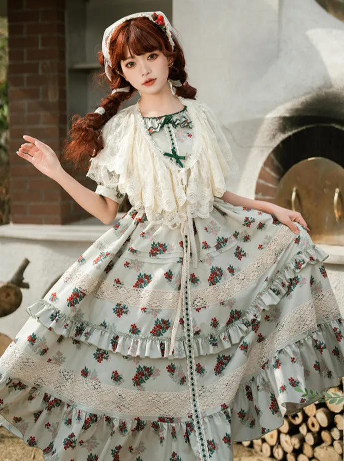 Flower Little Flower Retro Dress   Green Bandana Lolita