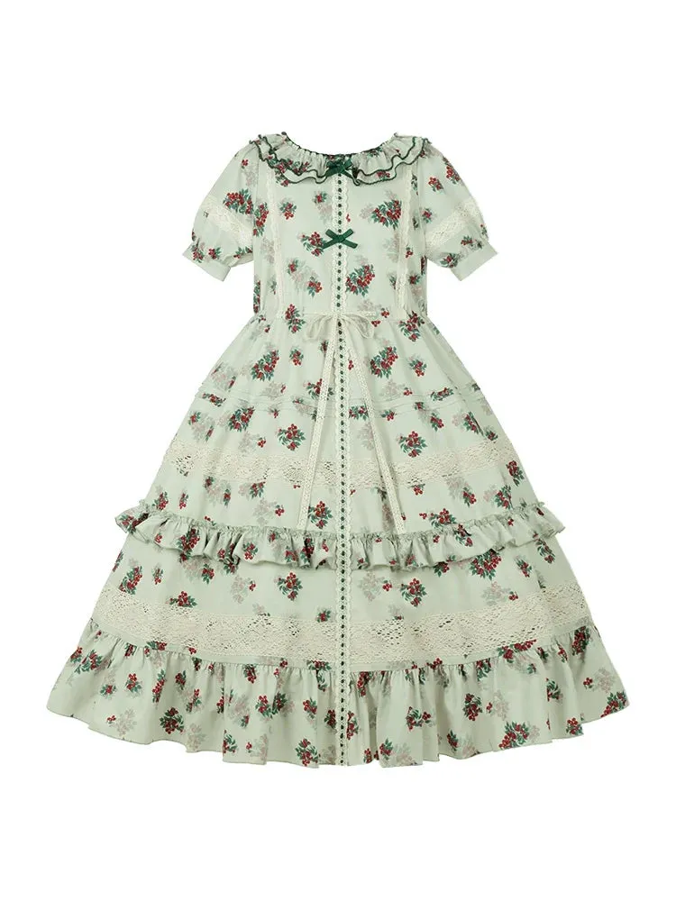 Flower Little Flower Retro Dress   Green Bandana Lolita
