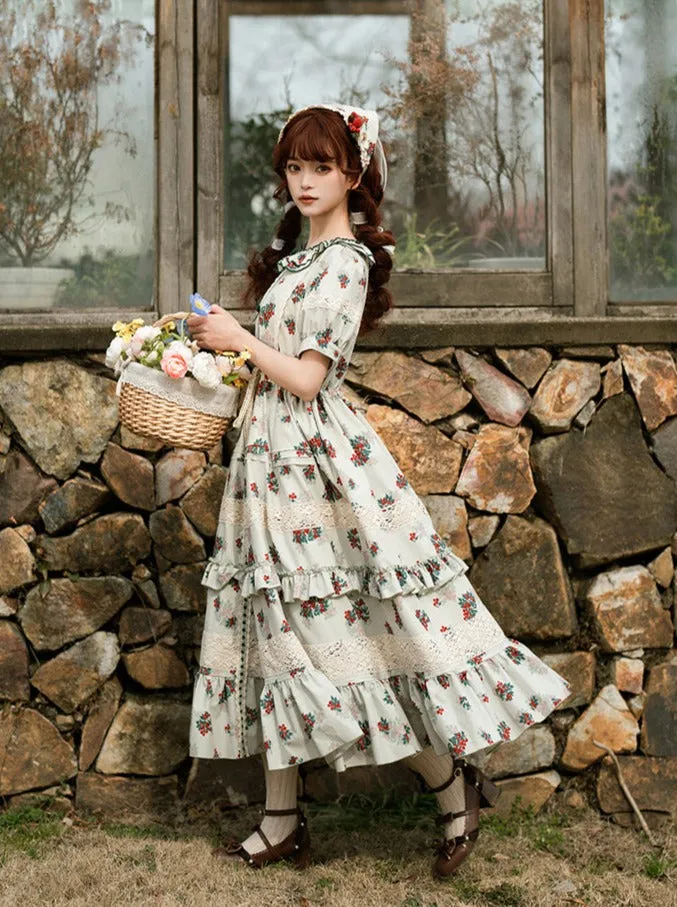 Flower Little Flower Retro Dress   Green Bandana Lolita
