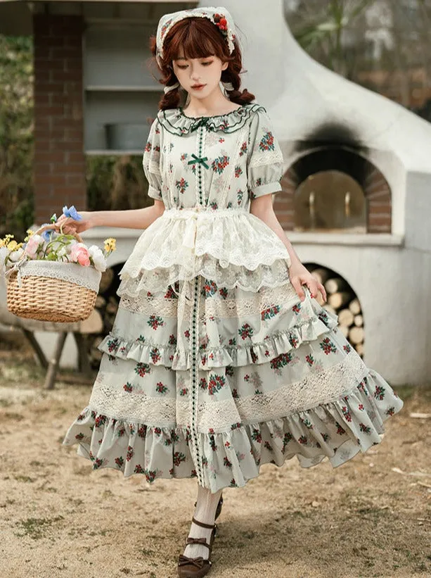 Flower Little Flower Retro Dress   Green Bandana Lolita