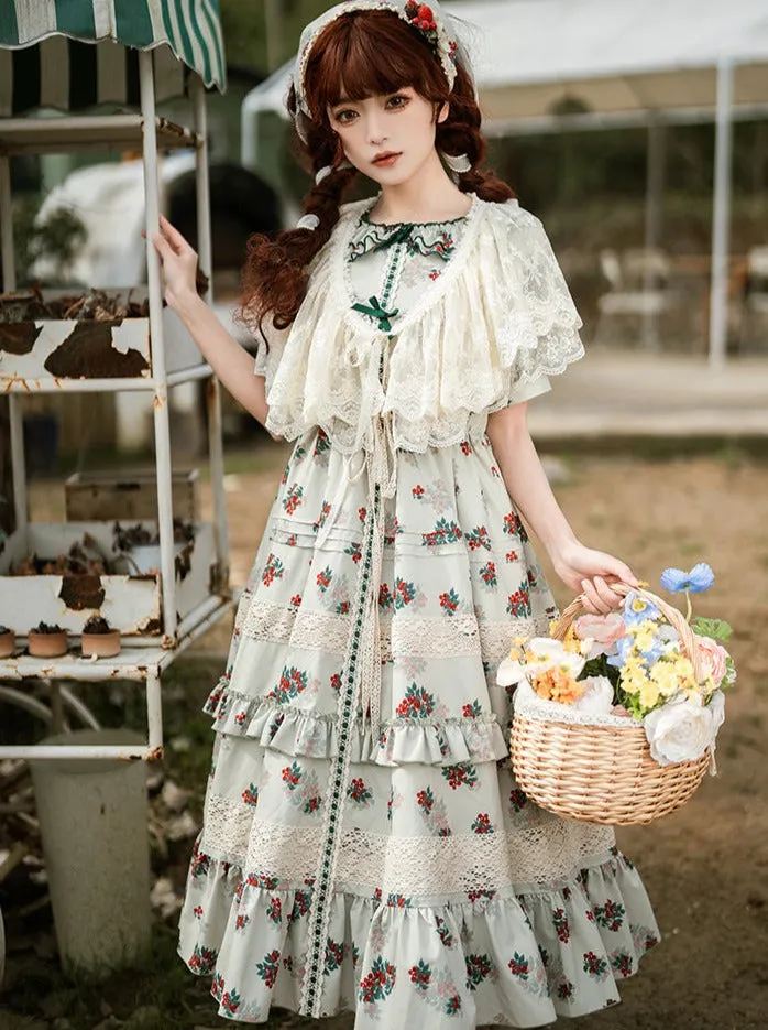 Flower Little Flower Retro Dress   Green Bandana Lolita