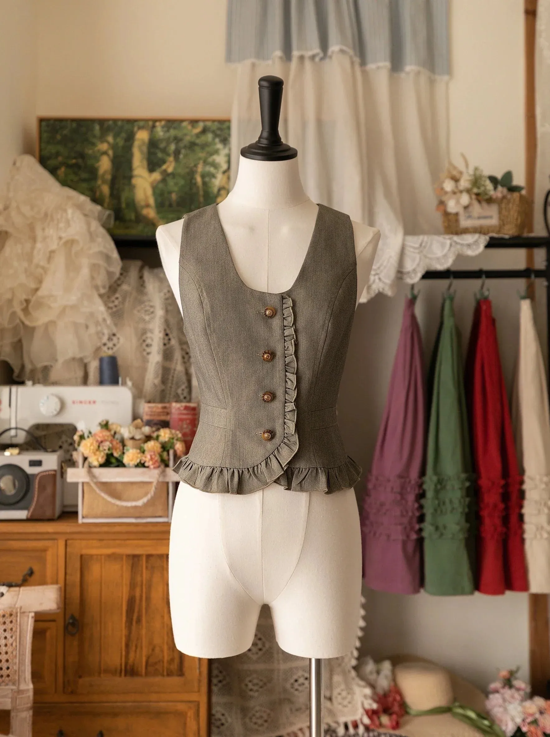 Forest Frilled Retro Vest Wardrobe Classic