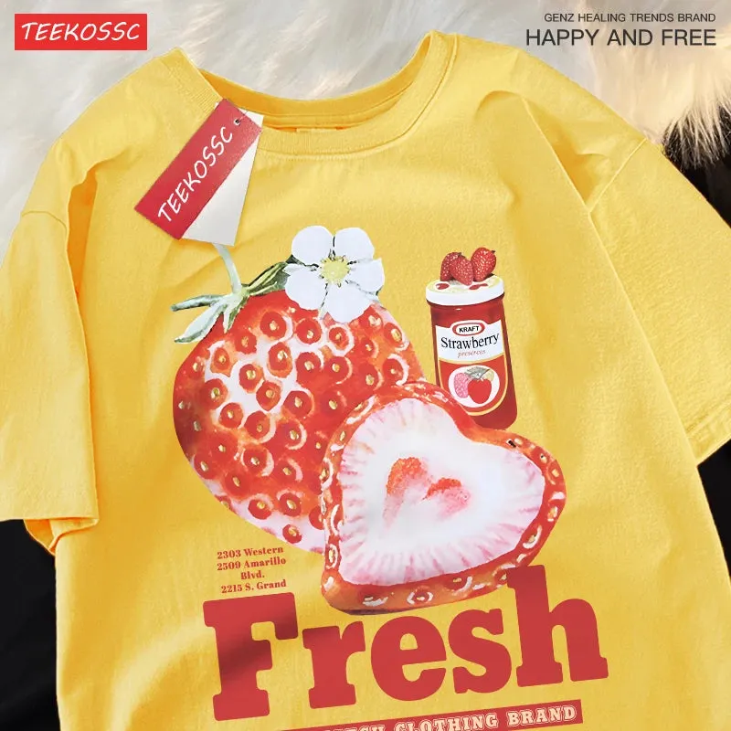 Frischer Erdbeer-Print T-Shirt für E-Gir
