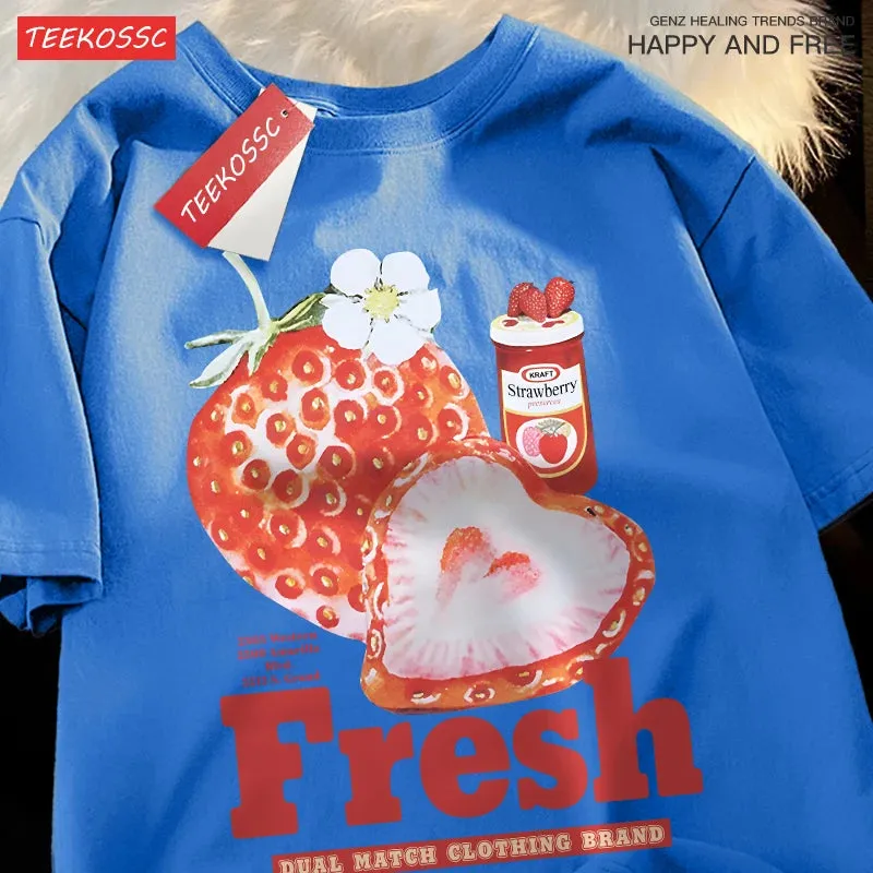 Frischer Erdbeer-Print T-Shirt für E-Gir