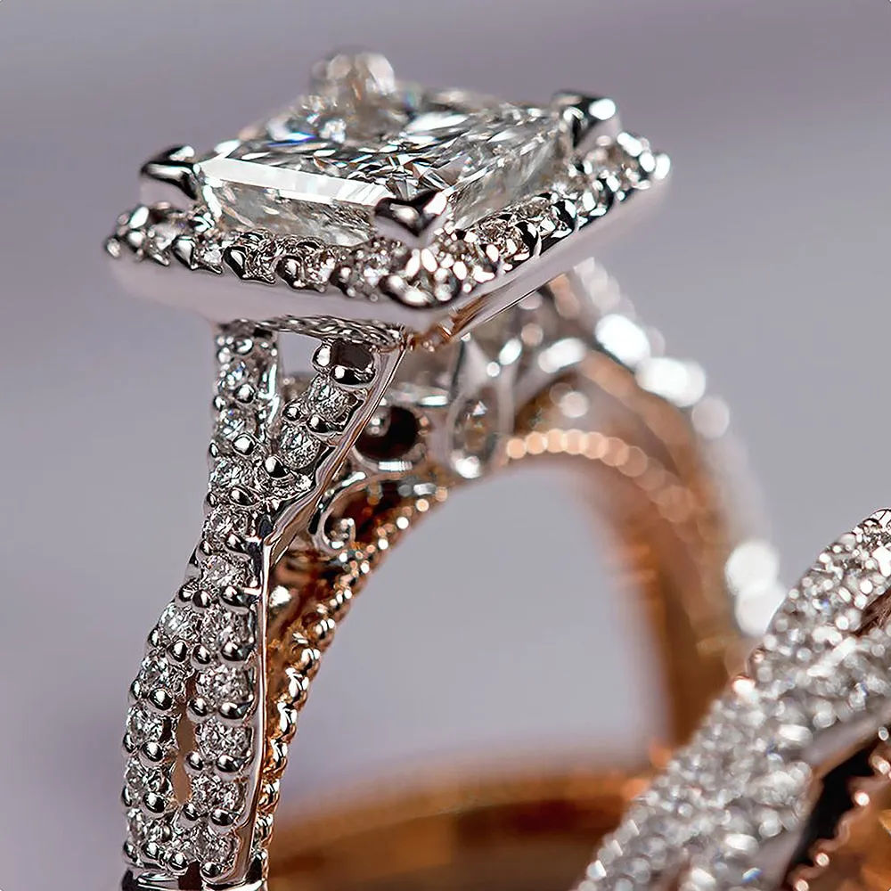 Huitan Gorgeous Women/Men Wedding Set Rings Mosaic AAA CZ Two Tone Romantic Female Engagement Rings Fashion Jewelry Top Quality