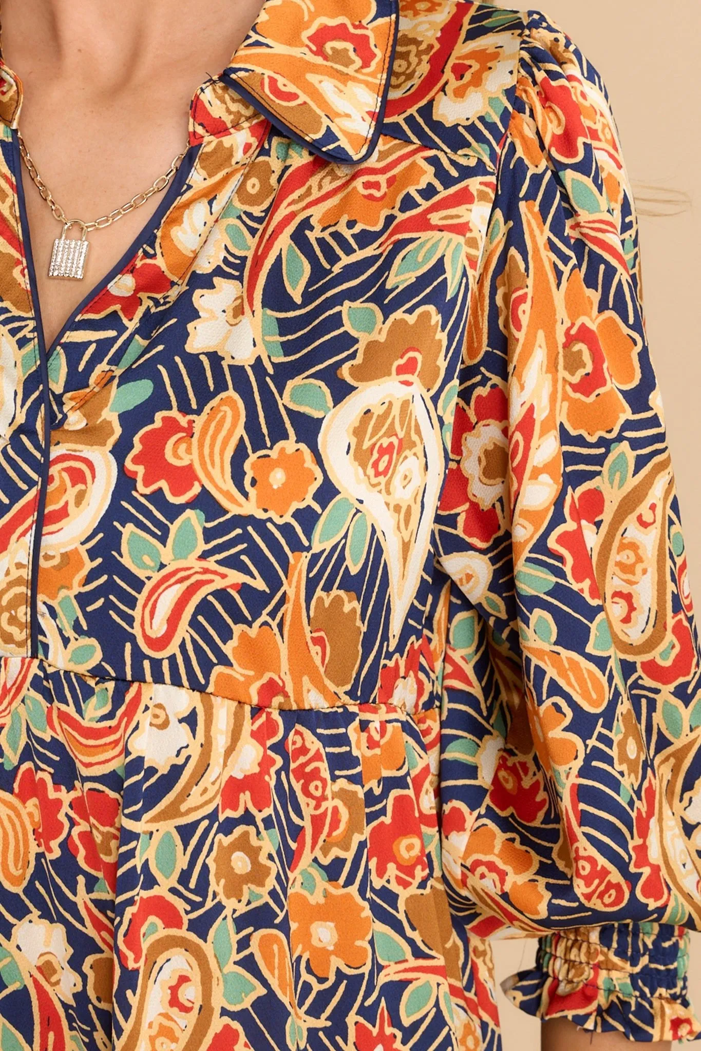 In Awe Navy Multi Print Midi Dress