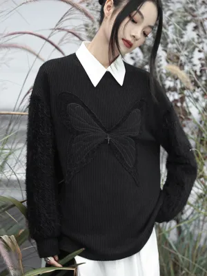 Knit Dark Butterfly Spliced Romantic Loose