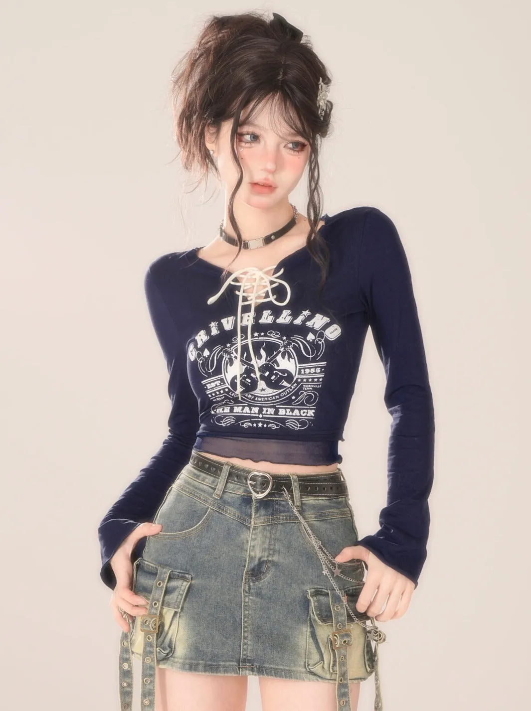 Lace-up Neck Top Retro