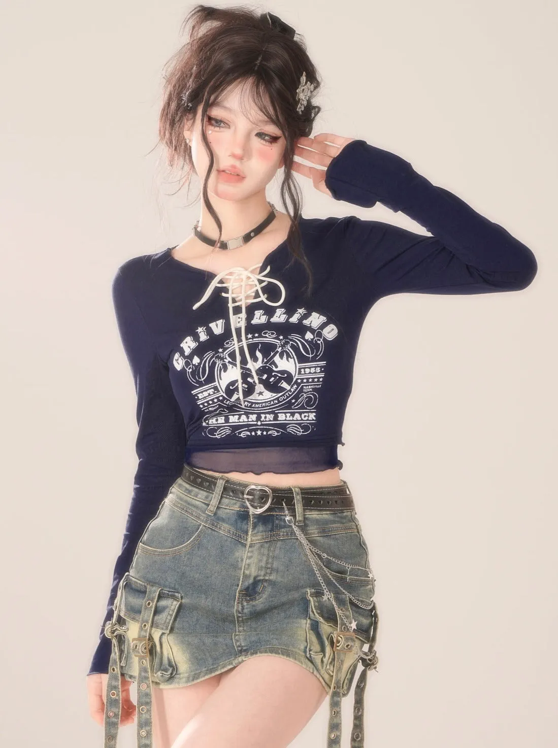 Lace-up Neck Top Retro