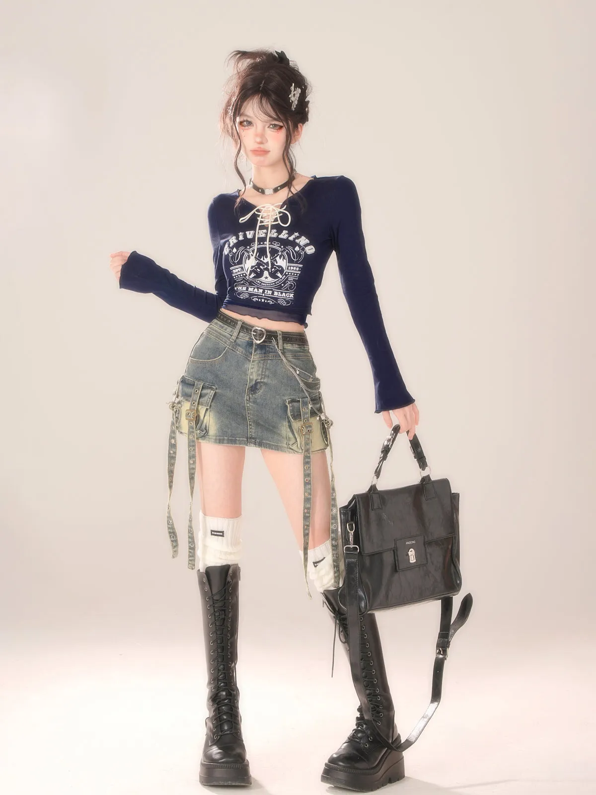 Lace-up Neck Top Retro