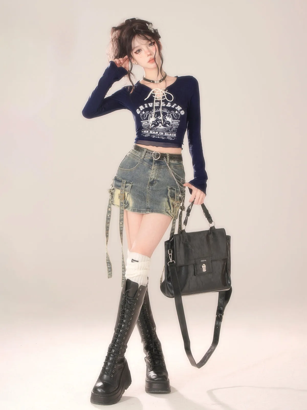 Lace-up Neck Top Retro