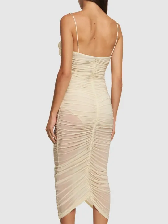 Magda Butrym   Draped viscose jersey midi dress w/roses 