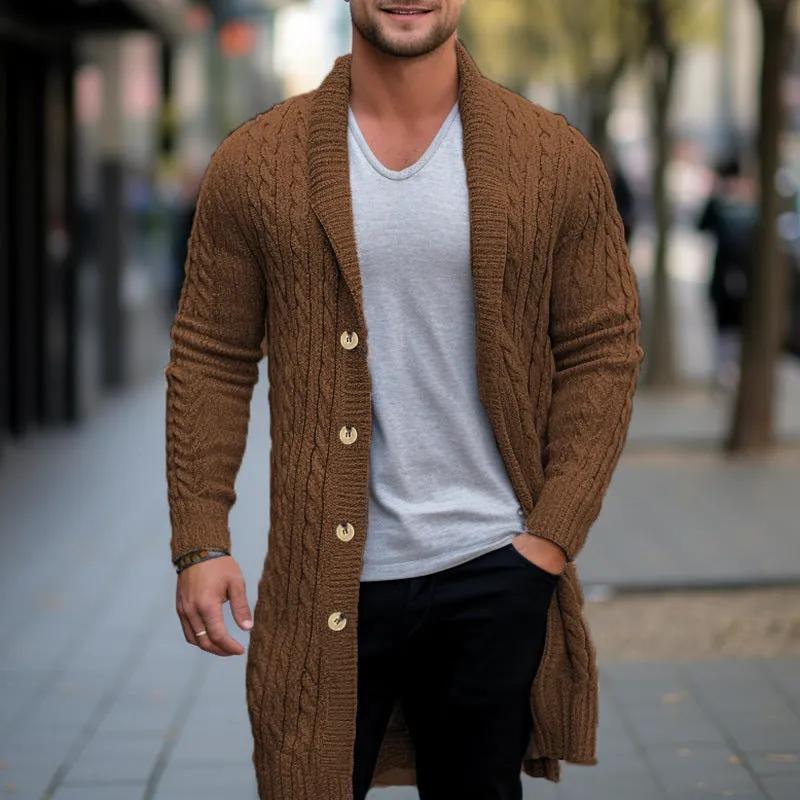 Mens Long Cable Knit Cardigan