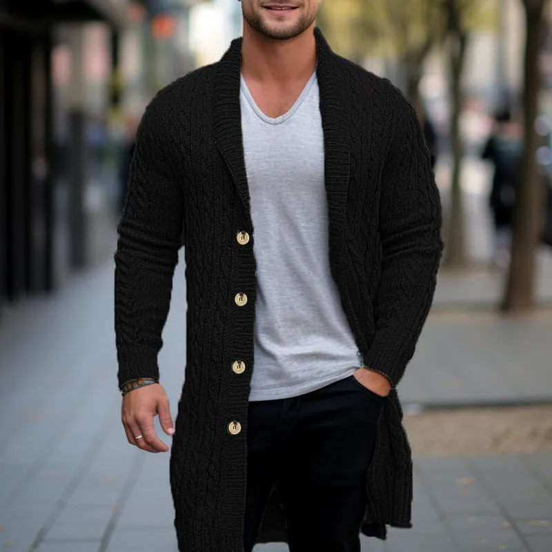 Mens Long Cable Knit Cardigan