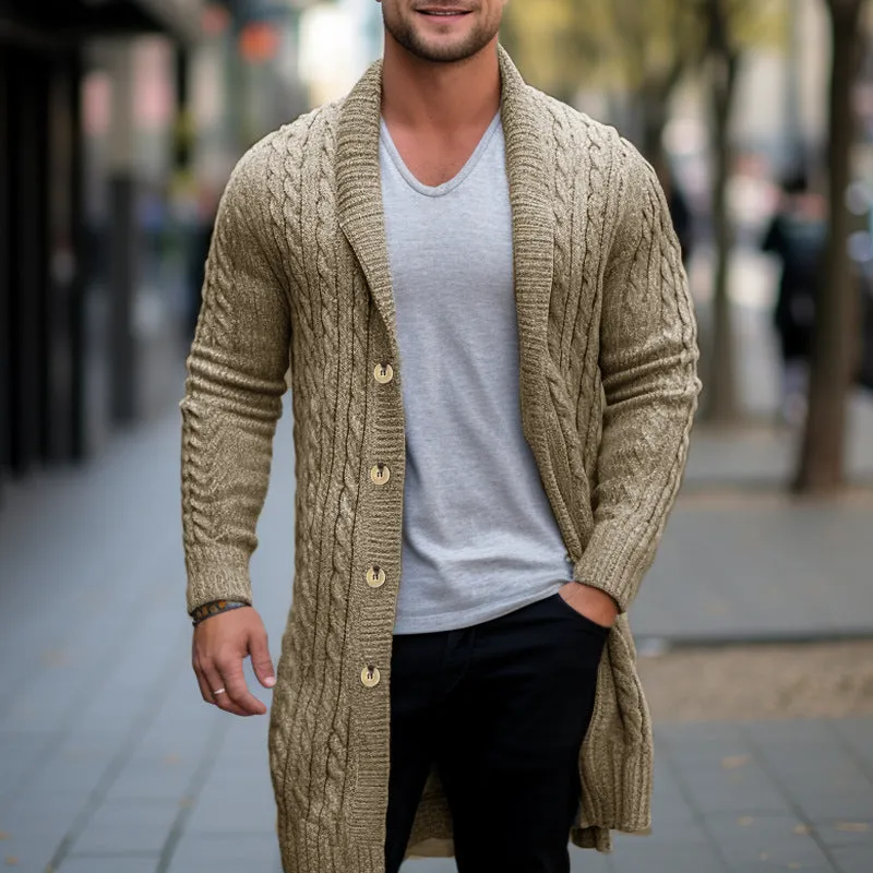 Mens Long Cable Knit Cardigan