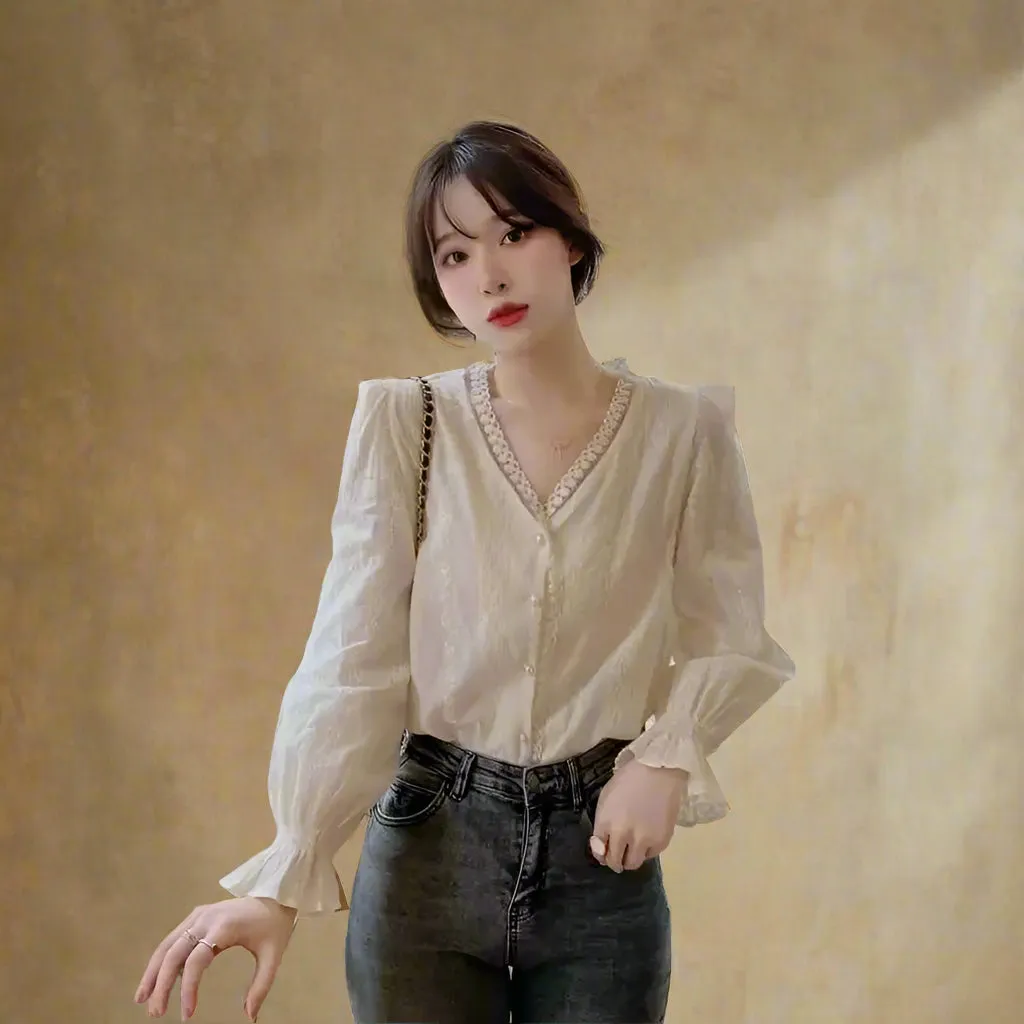 Mori Girl Embroidered Floral Blouse