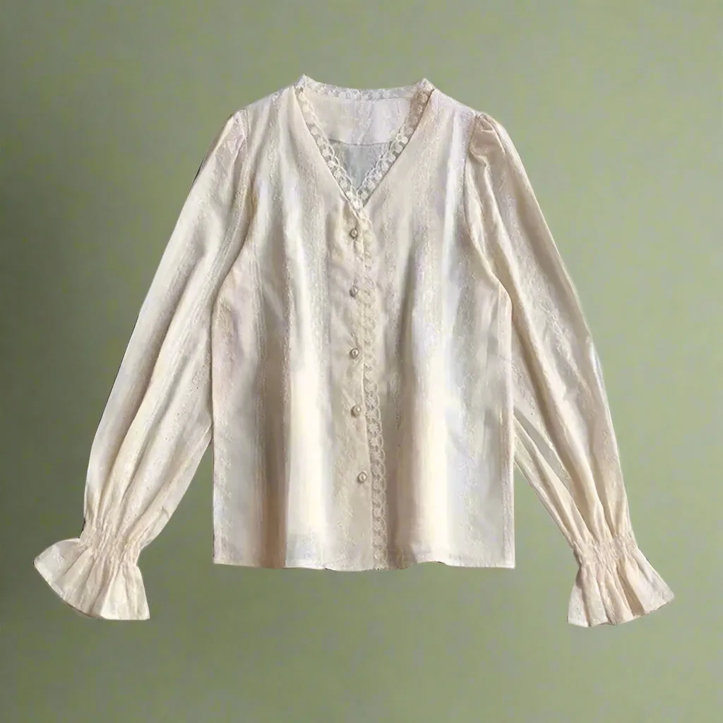 Mori Girl Embroidered Floral Blouse