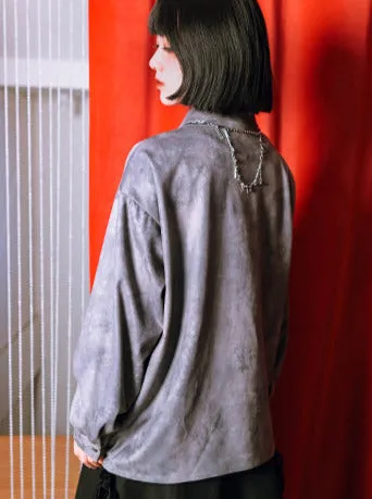 Print Suede China Dragon Shirt Retro