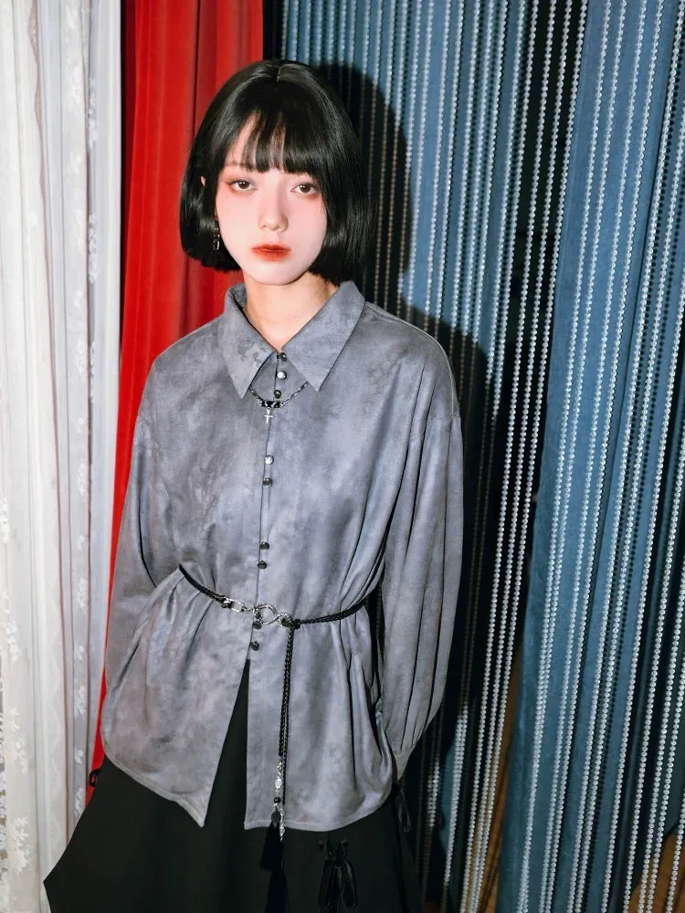 Print Suede China Dragon Shirt Retro