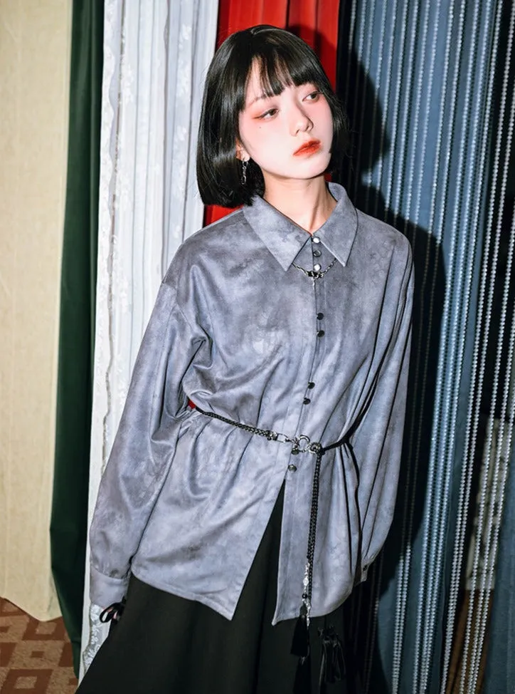 Print Suede China Dragon Shirt Retro