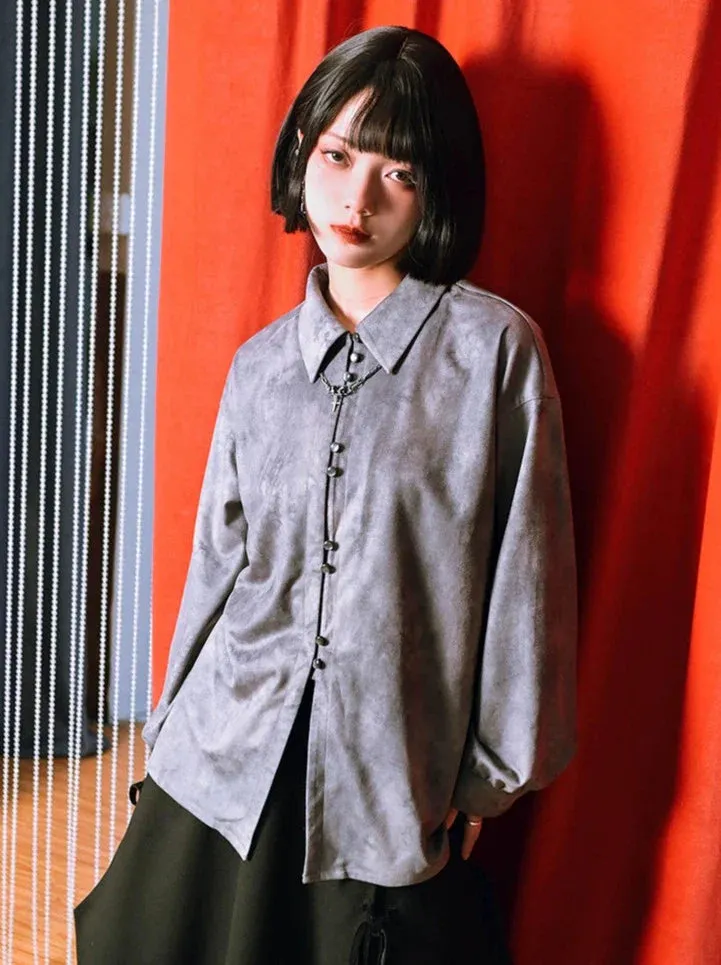 Print Suede China Dragon Shirt Retro