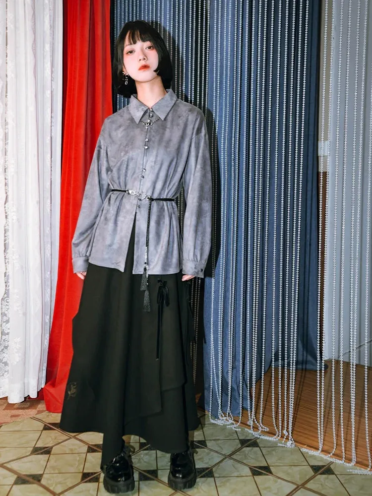 Print Suede China Dragon Shirt Retro