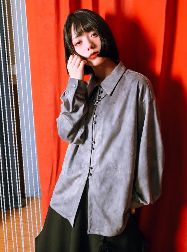 Print Suede China Dragon Shirt Retro