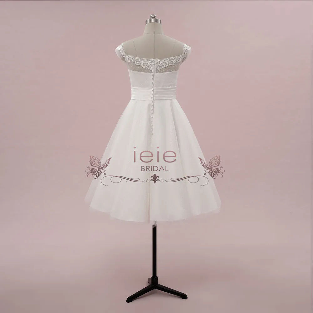 Retro 1950s Tea Length Wedding Dress with Polka Dot Tulle | KAYSER