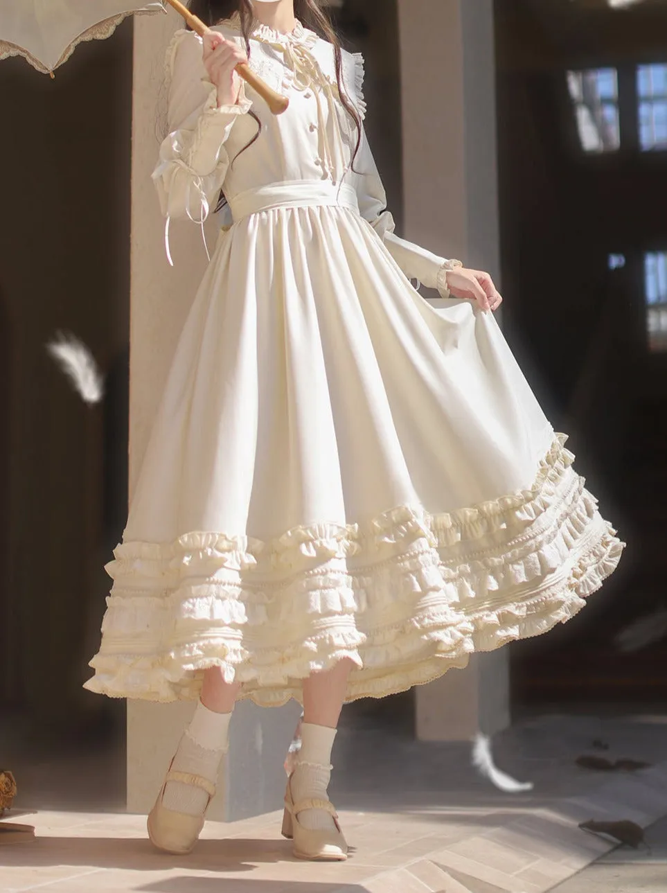 Ribbon Vintage French Waist Dress Embroidery Romantic