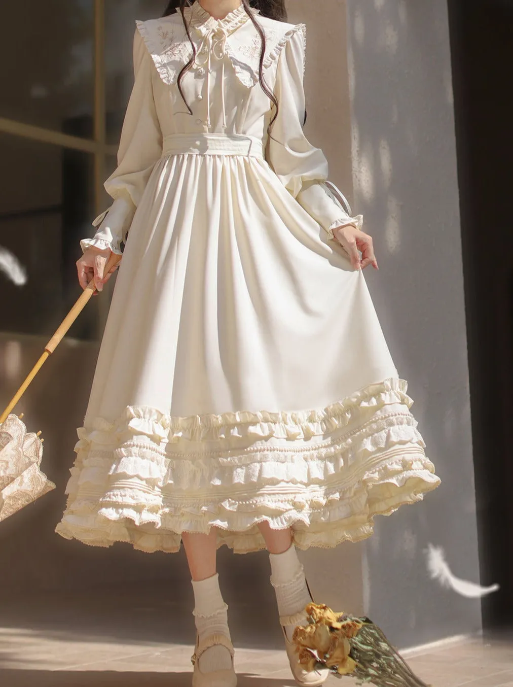 Ribbon Vintage French Waist Dress Embroidery Romantic