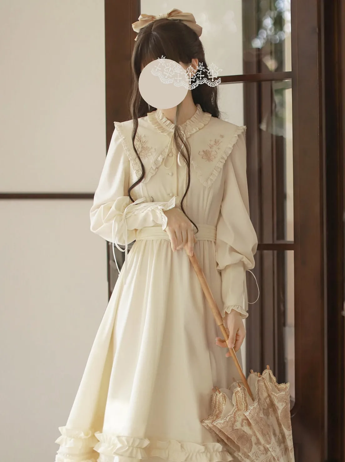 Ribbon Vintage French Waist Dress Embroidery Romantic