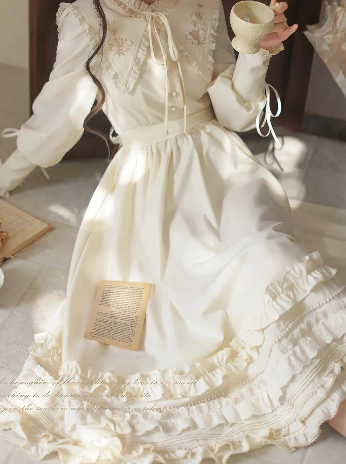 Ribbon Vintage French Waist Dress Embroidery Romantic