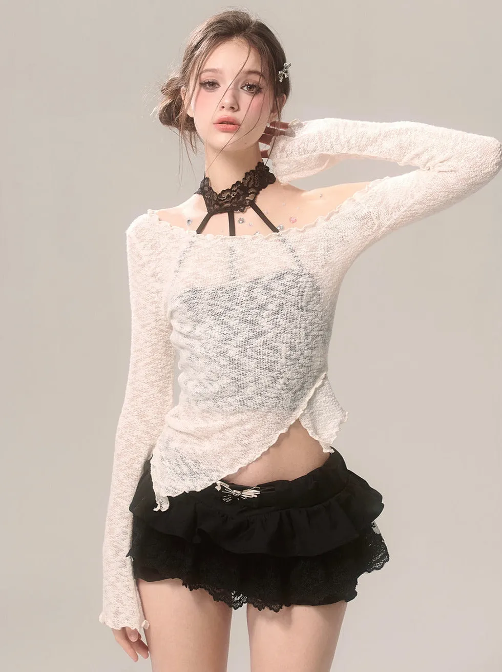 Romantic Design Bow Lace Black Skirt Shorts