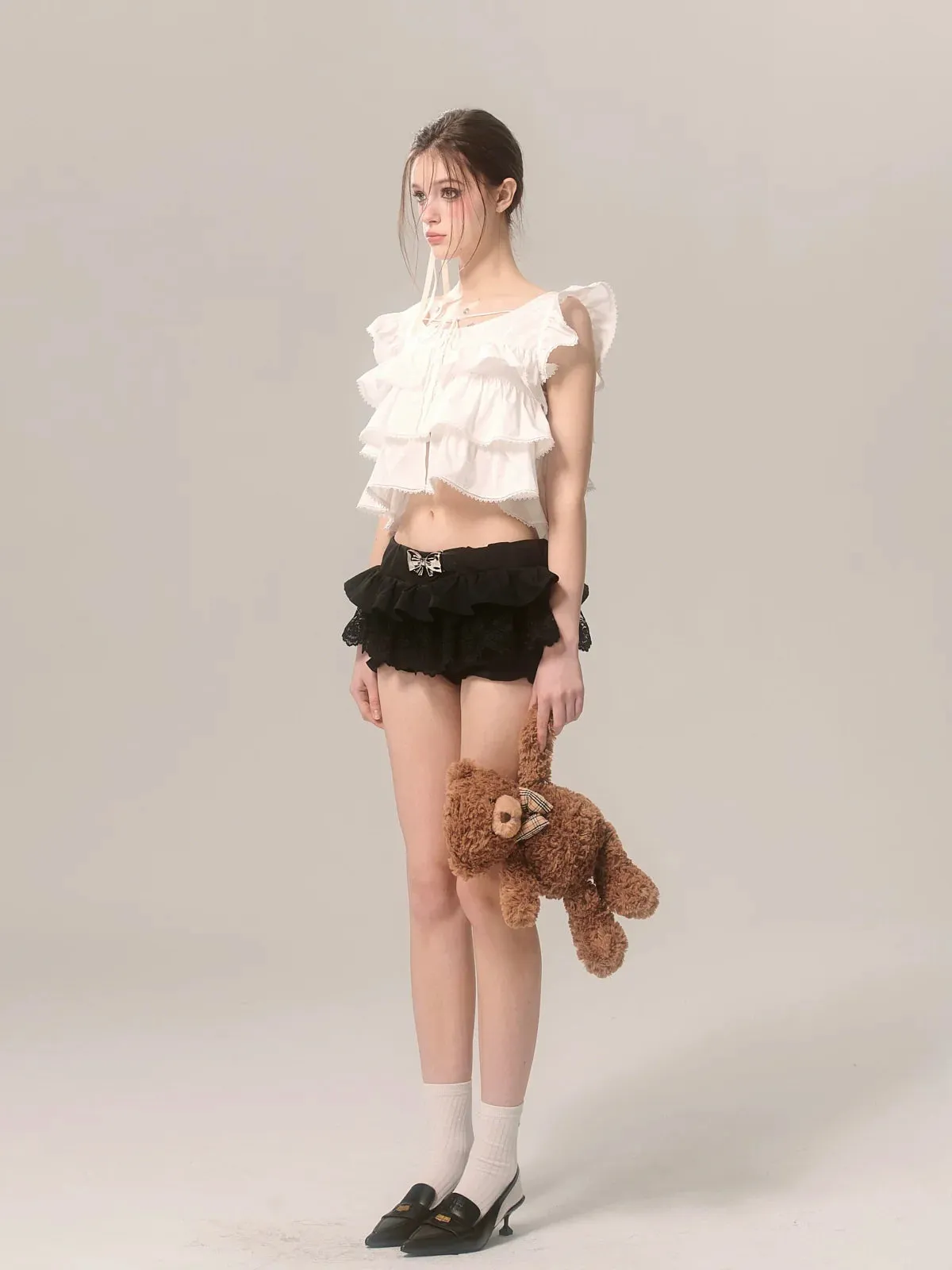 Romantic Design Bow Lace Black Skirt Shorts