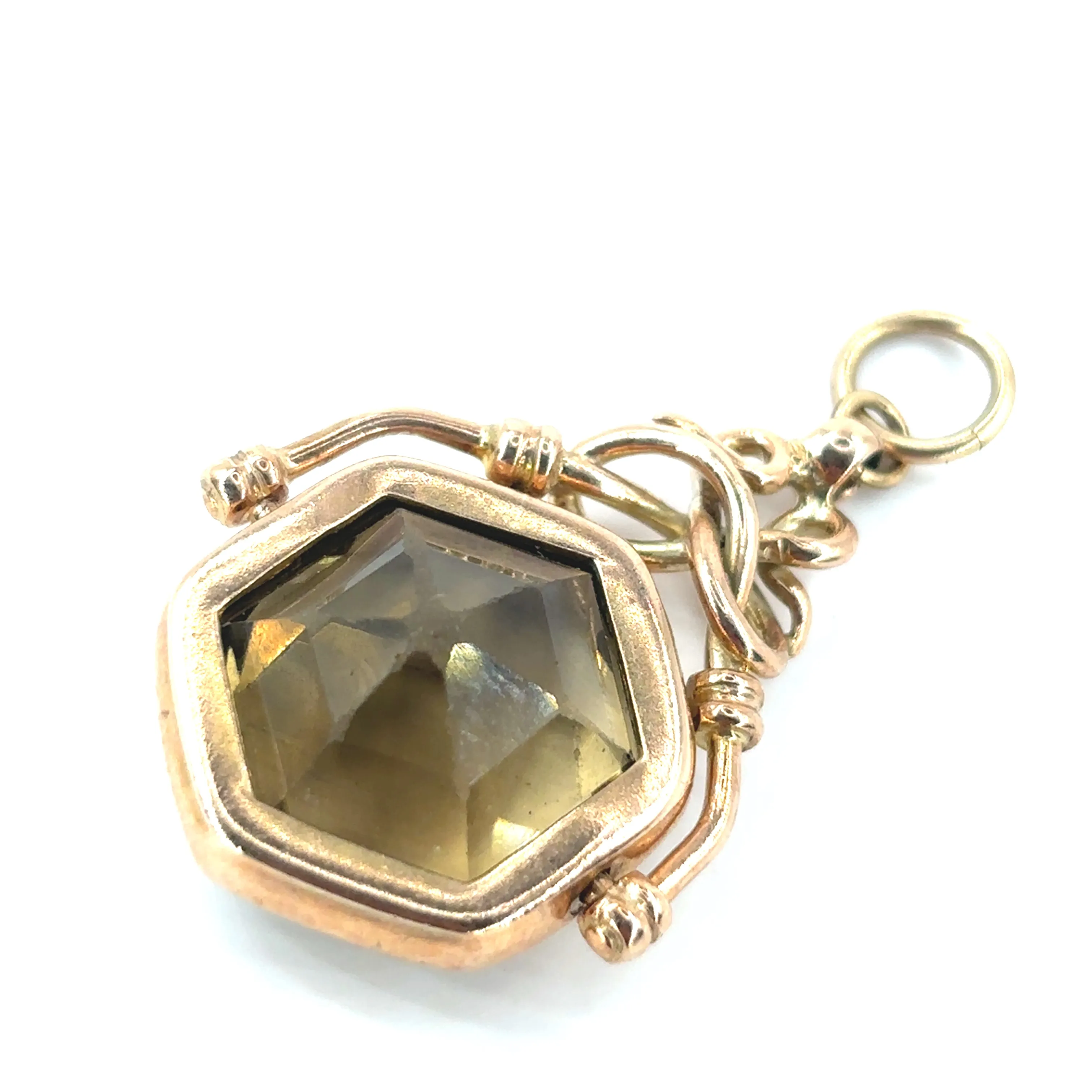 Unisex 9ct Yellow Gold Smoky Quartz Fob Pendant - 7g